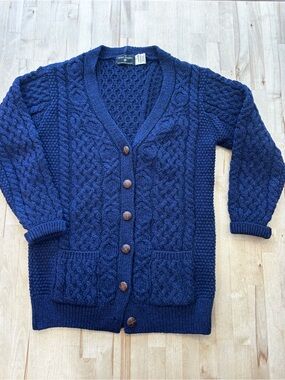 Aran Crafts Navy Cable-Knit Cardigan with Pockets